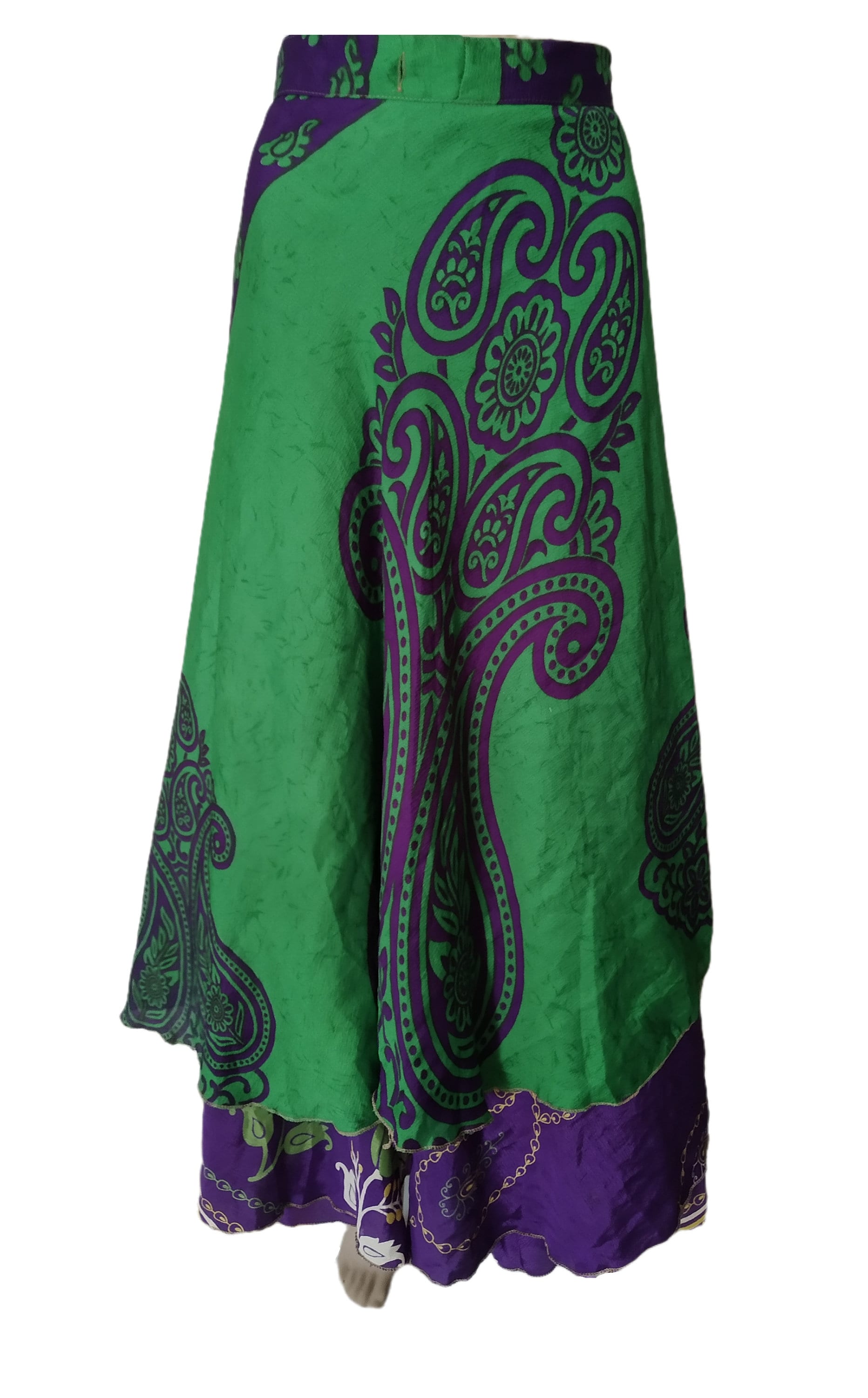 Paisley Bedruckter Strandbezug Up Vintage 2 Lagenrock Sari Wendezauber Wickelrock Hippie Boho Damen Maxi Kleid Rock von RudranshHandicrafts