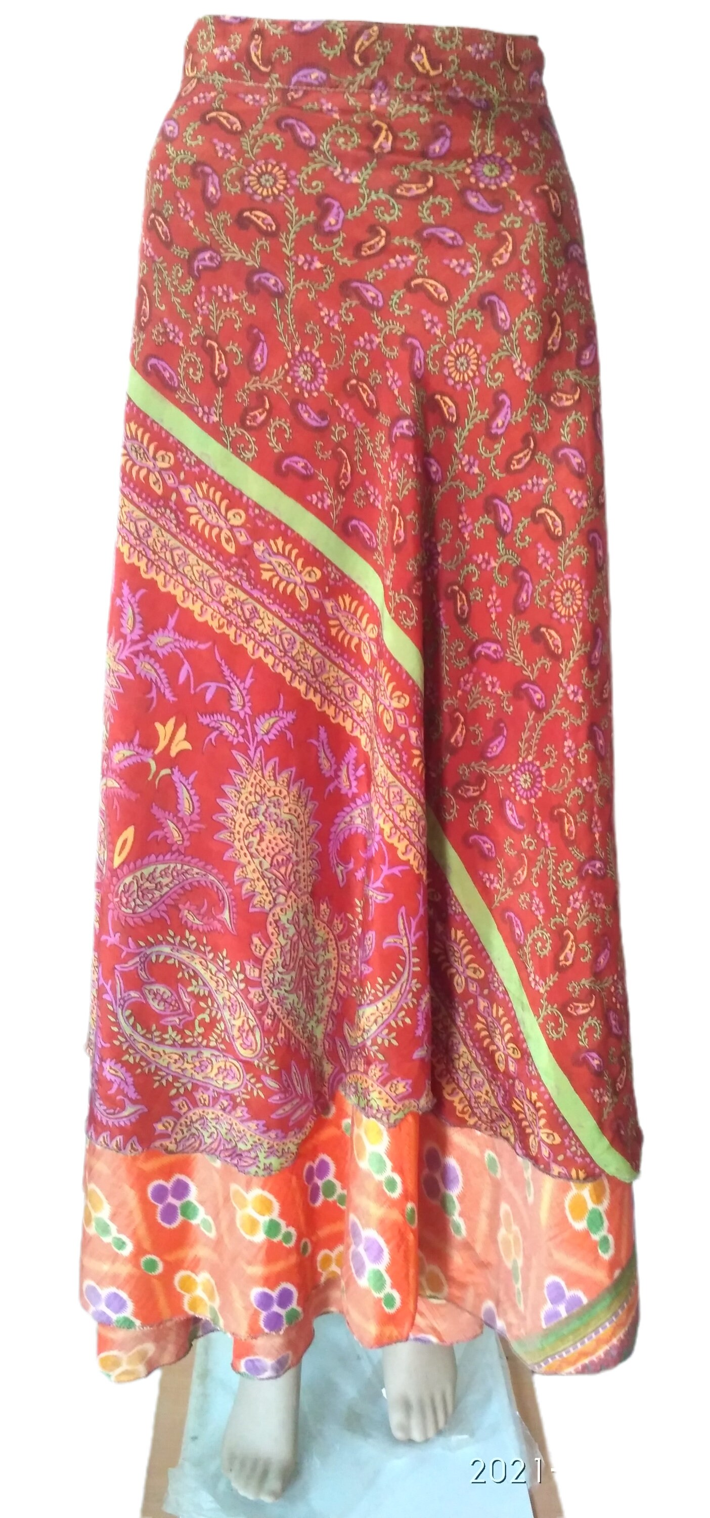 Rund Lang Floral Bedruckt Vintage 2 Layer Rock Sari Wendezauber Wickelrock Hippie Boho Damen Maxi Kleid von RudranshHandicrafts