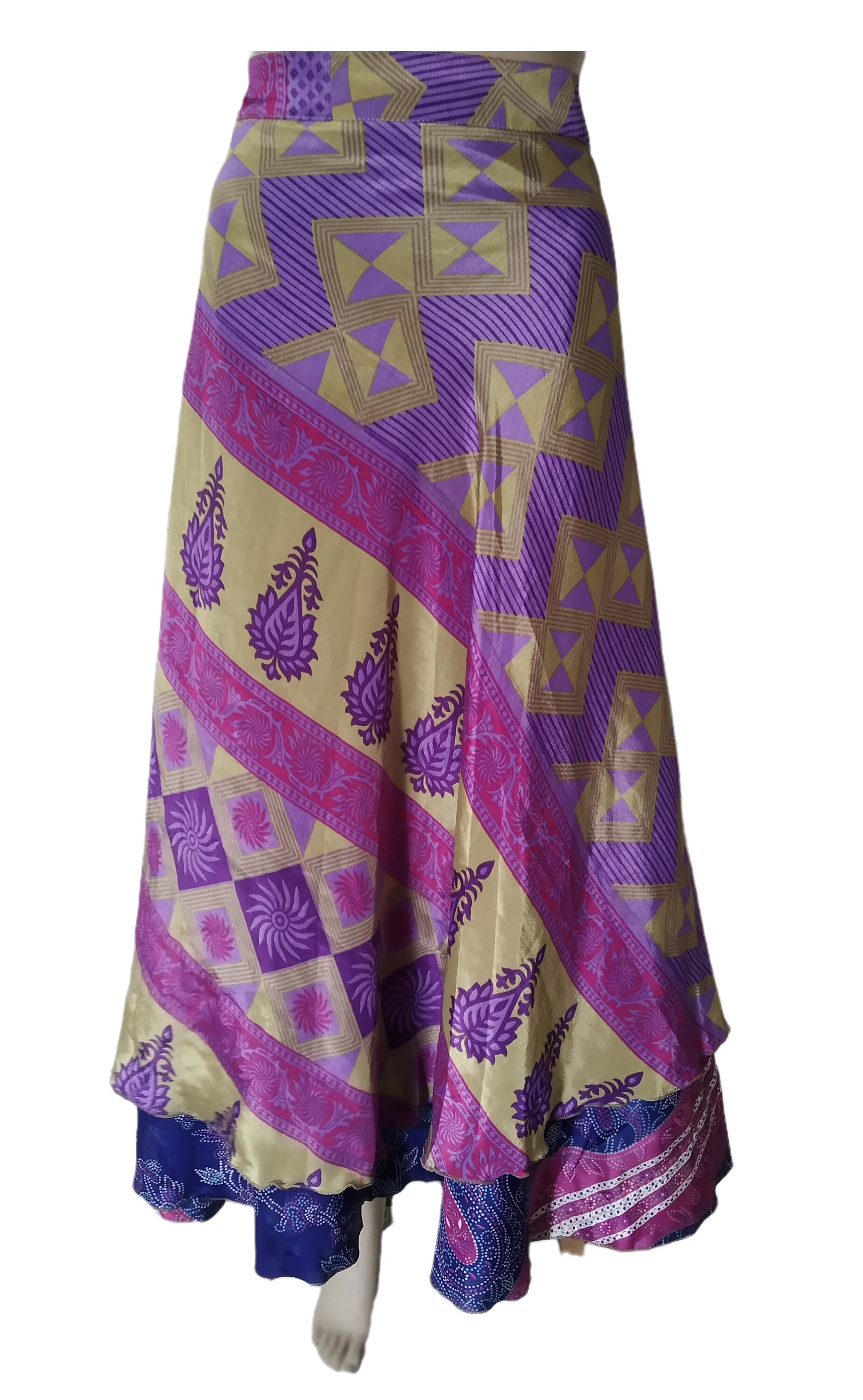 Wickelrock Vintage 2 Lagenrock Sari Wendezauber Hippie Boho Damen Maxikleid von RudranshHandicrafts