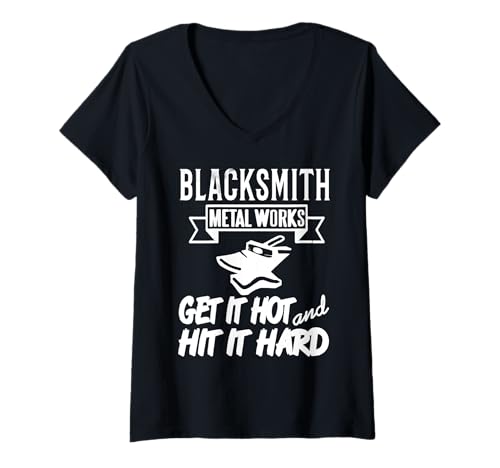 Damen Heiß Machen Und Hart Zuschlagen Schmiede Witz T-Shirt mit V-Ausschnitt Damen Heiß Machen Und Hart Zuschlagen Schmiede Witz T-Shirt mit V-Ausschnitt von Rückblick Schmied Hitze Hammer Metall
