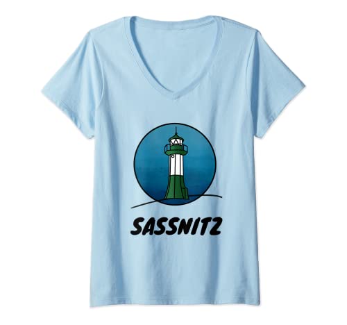 Damen Leuchtturm Sassnitz T-Shirt mit V-Ausschnitt von Rügen Leuchtturm Sassnitz Insel Urlaub