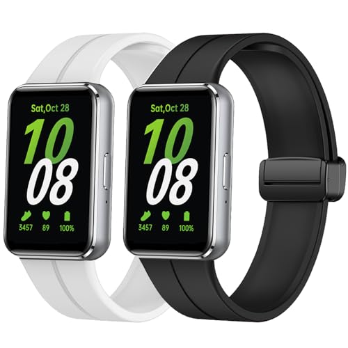 Armband für Samsung Galaxy Fit 3 Armband für Damen Herren, Weiches Silikon Uhrenarmband Wasserdichtes Sport Ersatzarmband für Samsung Galaxy Fit3 R390 (Schwarz+Weiß) von RuenTech