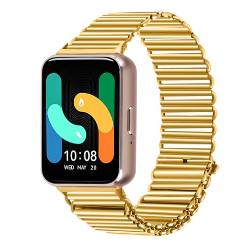 Edelstahlband kompatibel für Samsung Galaxy Fit 3 SM-R390 Armband, verstellbare Metall Uhrenarmbänder Armbänder, Ersatz Armbänder für Frauen Männer (Gold) von RuenTech