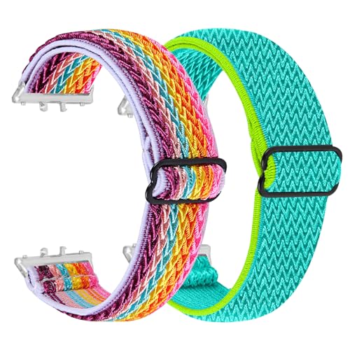 Elastisches Nylonband Kompatibel für Samsung Galaxy Fit 3 R390 Armband, Verstellbares Dehnbares Geflochtenes Webband für Frauen Männer (2er Pack A) von RuenTech