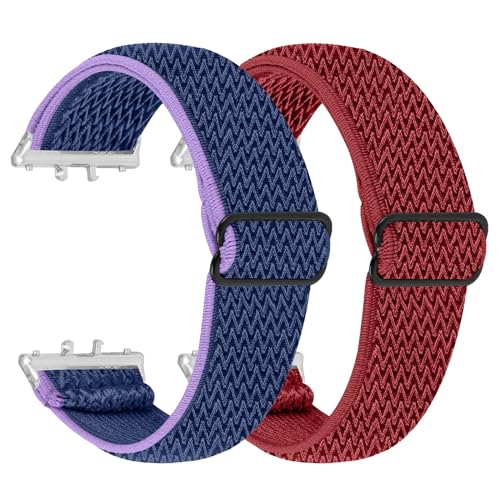 Elastisches Nylonband Kompatibel für Samsung Galaxy Fit 3 R390 Armband, Verstellbares Dehnbares Geflochtenes Webband für Frauen Männer (2er Pack B) von RuenTech