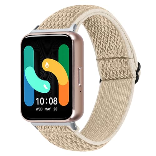 Elastisches Nylonband Kompatibel für Samsung Galaxy Fit 3 R390 Armband, Verstellbares Dehnbares Geflochtenes Webband für Frauen Männer (Beige) von RuenTech