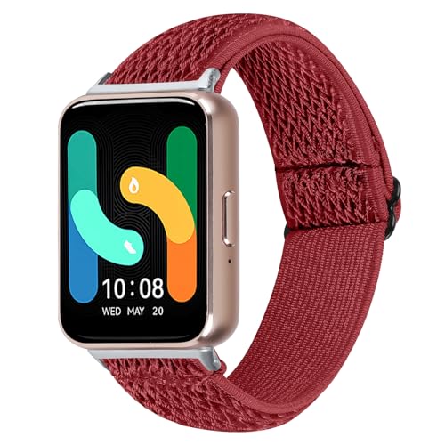 Elastisches Nylonband Kompatibel für Samsung Galaxy Fit 3 R390 Armband, Verstellbares Dehnbares Geflochtenes Webband für Frauen Männer (Rot) von RuenTech