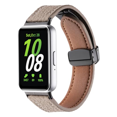 Leder Armband Kompatibel für Samsung Galaxy Fit 3 SM-R390 Uhrenarmband, Genarbtes Echtes Leder Ersatzarmband für Damen und Herren (Kaffee) von RuenTech