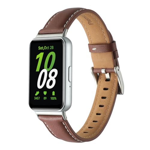 Leder Armband für Samsung Galaxy Fit 3, Elegantes Echtes Lederarmband für Samsung Galaxy Fit 3 SM-R390 Lederarmbänder für Männer und Frauen (Braun) von RuenTech