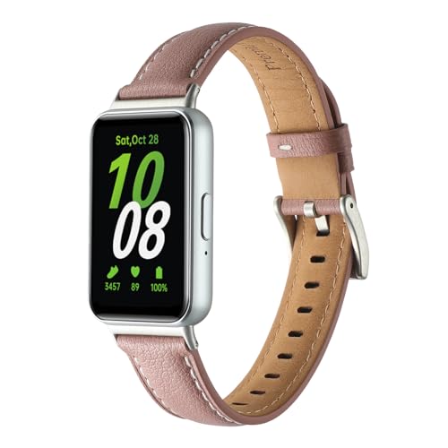 Leder Armband für Samsung Galaxy Fit 3, Elegantes Echtes Lederarmband für Samsung Galaxy Fit 3 SM-R390 Lederarmbänder für Männer und Frauen (Rosa) von RuenTech