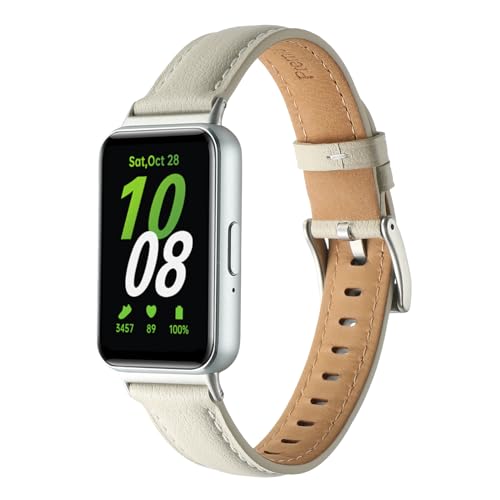 Leder Armband für Samsung Galaxy Fit 3, Elegantes Echtes Lederarmband für Samsung Galaxy Fit 3 SM-R390 Lederarmbänder für Männer und Frauen (Weiß) von RuenTech