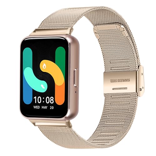 Metallband kompatibel für Samsung Galaxy Fit 3 Armband für Frauen Männer, Edelstahl Mesh Verstellbarer Ersatzarmband für Samsung Galaxy Fit 3 SM-R390 (Champagner) von RuenTech