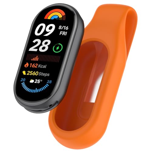 RuenTech Clip Halter Kompatibel mit Xiaomi Smart Band 10/9/8 Cliphalter Silikon Ersatz Clip Verschluss Gehäuseabdeckung Zubehör Schutz Hülle Cover Case für Männer Frauen (Orange) von RuenTech