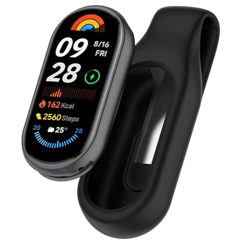 RuenTech Clip Halter Kompatibel mit Xiaomi Smart Band 10/9/8 Cliphalter Silikon Ersatz Clip Verschluss Gehäuseabdeckung Zubehör Schutz Hülle Cover Case für Männer Frauen (Schwarz) von RuenTech