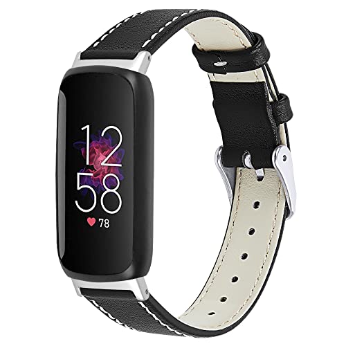 RuenTech Echtes Lederarmband Kompatibel für Fitbit Inspire 3 Armband Leder, klassisches verstellbares Ersatzarmband Sportzubehör für Frauen Männer Kompatibel für Fitbit Inspire3 (Schwarz) von RuenTech