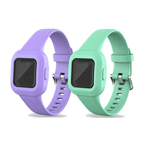 Ruentech 2er Pack Band Kompatibel mit Garmin Vivofit JR.3 Kids Armband Silicone Ersatzarmband Ersatzband Armbänder Bands Gurt Zubehör (blaugrün+lila) von RuenTech