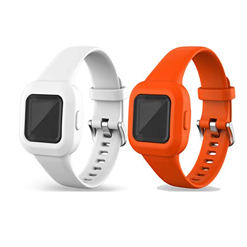Ruentech 2er Pack Band Kompatibel mit Garmin Vivofit JR.3 Kids Armband Silicone Ersatzarmband Ersatzband Armbänder Bands Gurt Zubehör (orange+weiß) von RuenTech