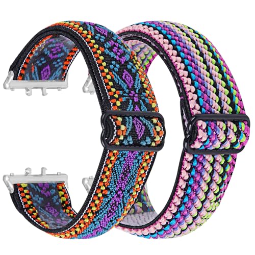 Sport Nylon Armbänder für Samsung Galaxy Fit 3 R390, Stretchy Loop Gewebt Geflochten Weiche Frauen Männer Armband Kompatibel für Galaxy Fit 3 SM-R390 (2er Pack A) von RuenTech