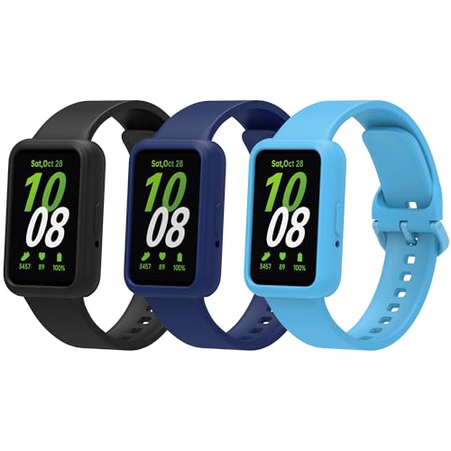 Uhrenarmband+Schutzhülle für Samsung Galaxy Fit 3 Armband für Damen Herren, Silikon Armbänder Sport Ersatz Uhrenarmband für Samsung Galaxy Fit 3 R390 (3er Pack A) von RuenTech