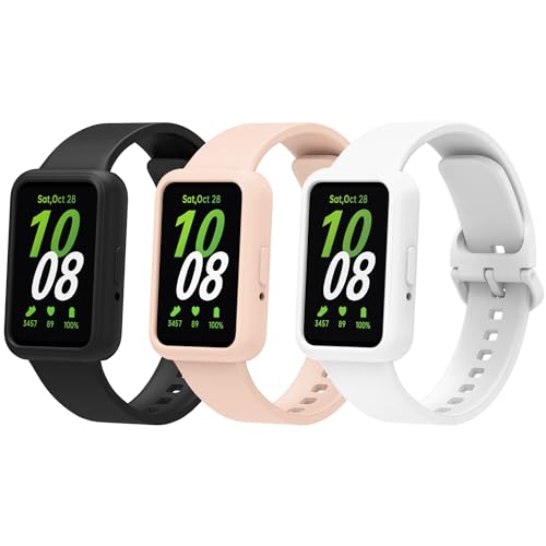 Uhrenarmband+Schutzhülle für Samsung Galaxy Fit 3 Armband für Damen Herren, Silikon Armbänder Sport Ersatz Uhrenarmband für Samsung Galaxy Fit 3 R390 (3er Pack B) von RuenTech