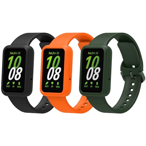 Uhrenarmband+Schutzhülle für Samsung Galaxy Fit 3 Armband für Damen Herren, Silikon Armbänder Sport Ersatz Uhrenarmband für Samsung Galaxy Fit 3 R390 (3er Pack C) von RuenTech