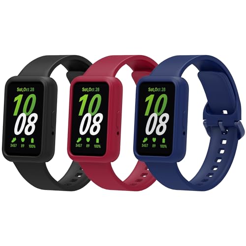 Uhrenarmband+Schutzhülle für Samsung Galaxy Fit 3 Armband für Damen Herren, Silikon Armbänder Sport Ersatz Uhrenarmband für Samsung Galaxy Fit 3 R390 (3er Pack D) von RuenTech
