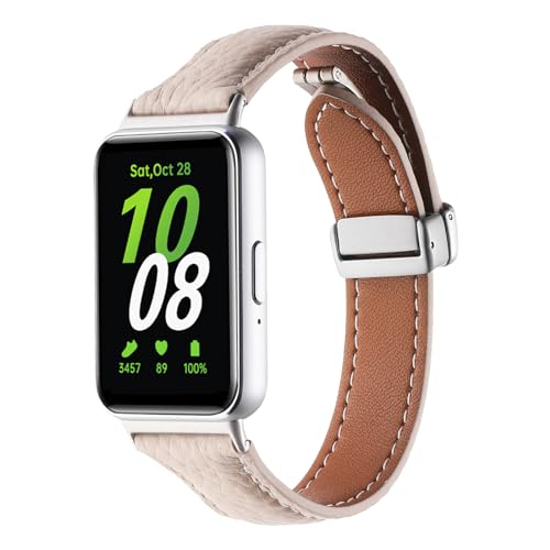 kompatibel für Samsung Galaxy Fit 3 Armband Leder Frauen Männer,Weiches Leder Sportarmband Ersatzarmbänder für Samsung Galaxy Fit 3 SM-R390 (Aprikose) von RuenTech