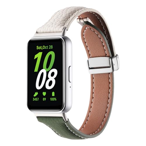 kompatibel für Samsung Galaxy Fit 3 Armband Leder Frauen Männer,Weiches Leder Sportarmband Ersatzarmbänder für Samsung Galaxy Fit 3 SM-R390 (Farben mischen 1) von RuenTech