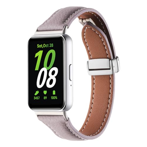 kompatibel für Samsung Galaxy Fit 3 Armband Leder Frauen Männer,Weiches Leder Sportarmband Ersatzarmbänder für Samsung Galaxy Fit 3 SM-R390 (Lila) von RuenTech