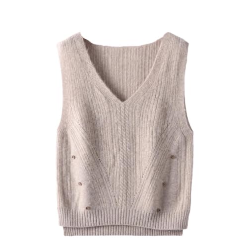 Damen Wollweste Frühling und Herbst V-Ausschnitt Gestrickt Einfarbig Ärmellos Kaschmir Pullover, Khaki9, M von Ruereuu