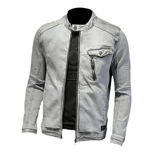 Herren Jeansjacke mit Stehkragen und Reißverschluss, grau, M von Ruereuu