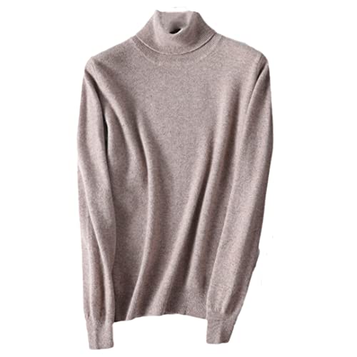 Kaschmir Rollkragenpullover koreanischer Stil High Neck Strickpullover, hellbraun, S von Ruereuu