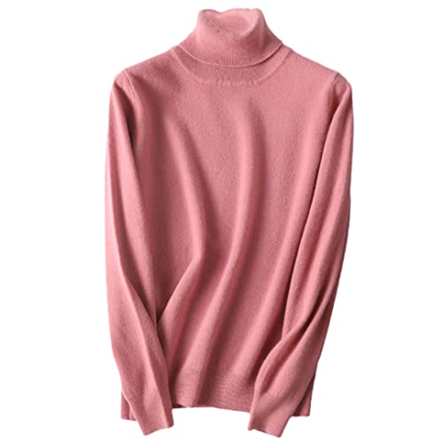 Kaschmir Rollkragenpullover koreanischer Stil High Neck Strickpullover, rose, S von Ruereuu