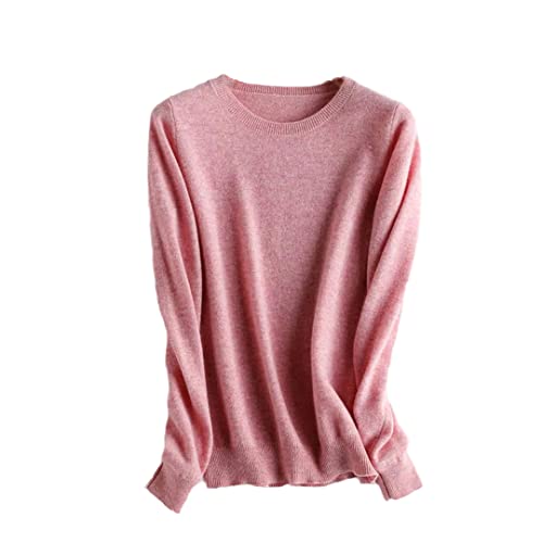 Ruereuu Cashmere Sweater Damen Pullover O Neck Knit Pullover, rose, L von Ruereuu