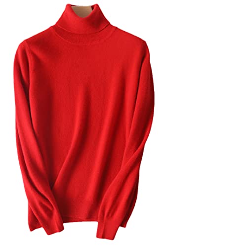 Ruereuu Damen Kaschmir Rollkragenpullover Vielseitiger Strickpullover, rot, M von Ruereuu