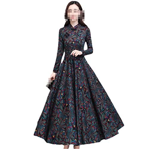 Ruereuu Damen Maxikleid Herbst Winter Langarm Midikleid Skinny Party Abendkleid, blau, X-Large von Ruereuu