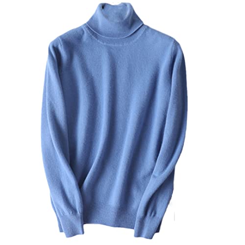 Ruereuu Damen Merino Kaschmir Rollkragen Strick Pullover Sweater, blau, M von Ruereuu