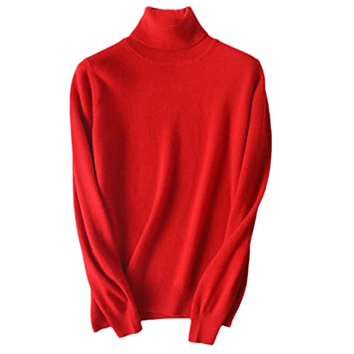 Ruereuu Damen Merino Kaschmir Rollkragen Strick Pullover Sweater, rot, M von Ruereuu