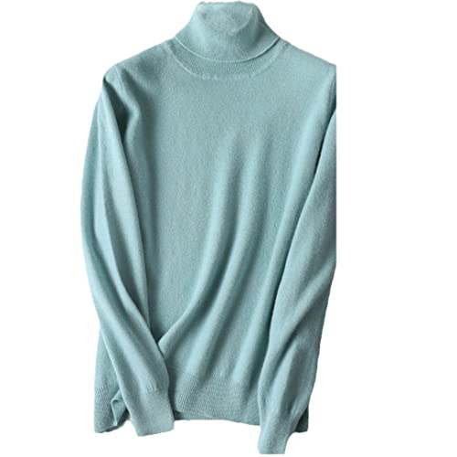 Ruereuu Damen Merino Kaschmir Rollkragen Strick Pullover Sweater, türkis, L von Ruereuu