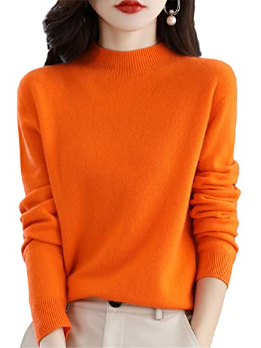 Ruereuu Damen Merino Kaschmir Strick Pullover Rollkragen Pullover Warm Pullover, Orange, M von Ruereuu