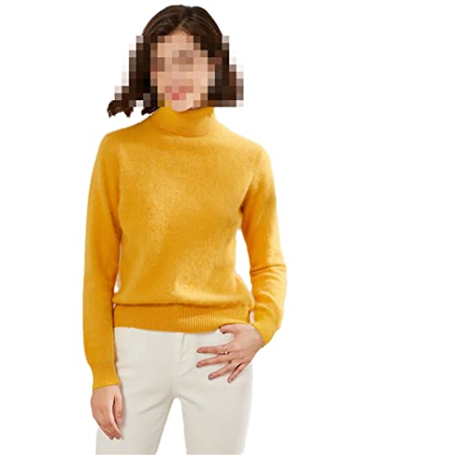 Ruereuu Damen Thermo-Pullover aus Kaschmir mit Rollkragen, gelb, M von Ruereuu