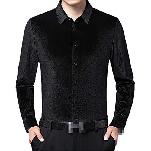 Ruereuu Herren Velours Kleid Hemd Langarm Velours Shirt, Schwarz , XL von Ruereuu