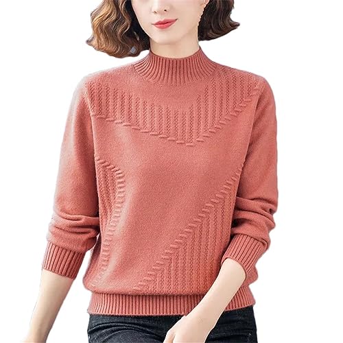 Ruereuu Rippenstrickpullover Für Damen Im Herbst Und Winter, Rollkragenpullover Mit Langen Ärmeln, Lockerer Pullover pink S 40-45kg von Ruereuu