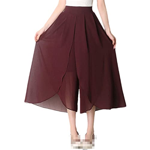 Ruereuu Sommer Damen Chiffonhose Hohe Taille Elastisches Band Casual Weite Bein Hose, claret, 50 von Ruereuu