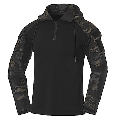 Ruereuu Taktisches Hemd Für Herren, Camo, Camping, Outdoor, Freizeit, Sport-Oberteile CP Black XL von Ruereuu