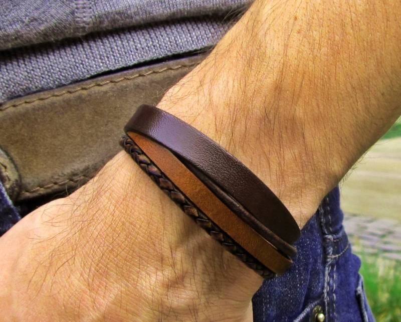 Lederarmband Ohne Gravur in Brauntönen Oder Schwarz - Geeignet Als Partnerarmband von Ruesel
