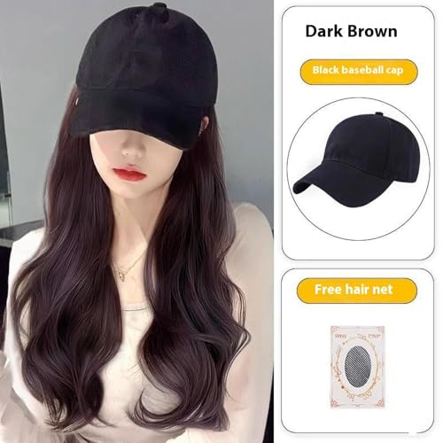 Hut mit Haarhut Perücke Mode atmungsaktiv Depfelmütze Frauen Wasser welle lang gelocktes Perücke Damen Mode Perücke Mütze Damen Synthetische Perücke Mütze mit Haar von Rufevee