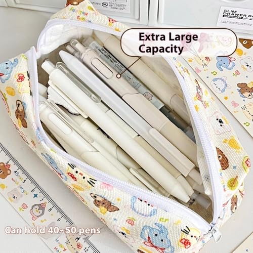Rufevee Hochwertige Leinwand Cartoon Tiere Gedruckte Muster Große Kapazität Stift Tasche Mehrzweck-Aufbewahrung Tasche Make-up Tasche Schreibwaren von Rufevee
