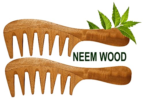 2 Stück Niemöl-Kamm aus Niemenholz mit breiten Zinken für Damen von Rufiys