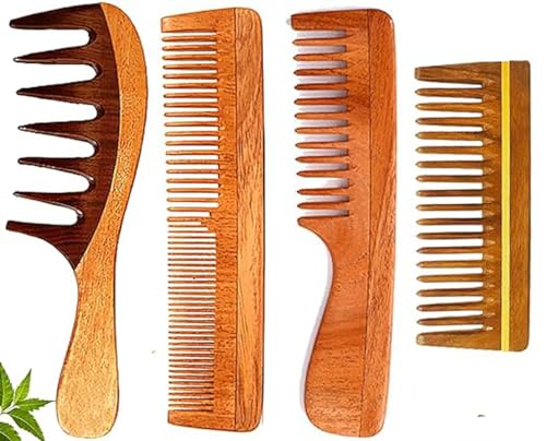 Holzkamm für Damen und Herren, Neemholzkamm für Haarwachstum, Anti-Schuppen, Haarfall-Kombination von Rufiys